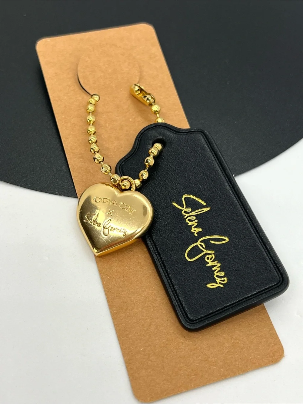 Coach x Selena Gomez Heart Bag Charm Black Leather Hangtag Limited Edition
